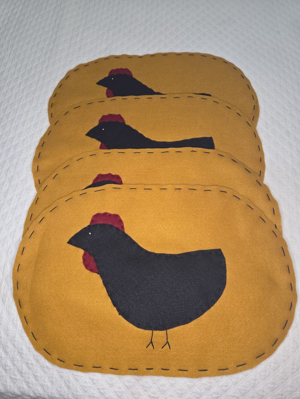 Folk Art Chickens Placemats Set of 4 Felt Handmade Burnt Orange 18x12 Fall Autum